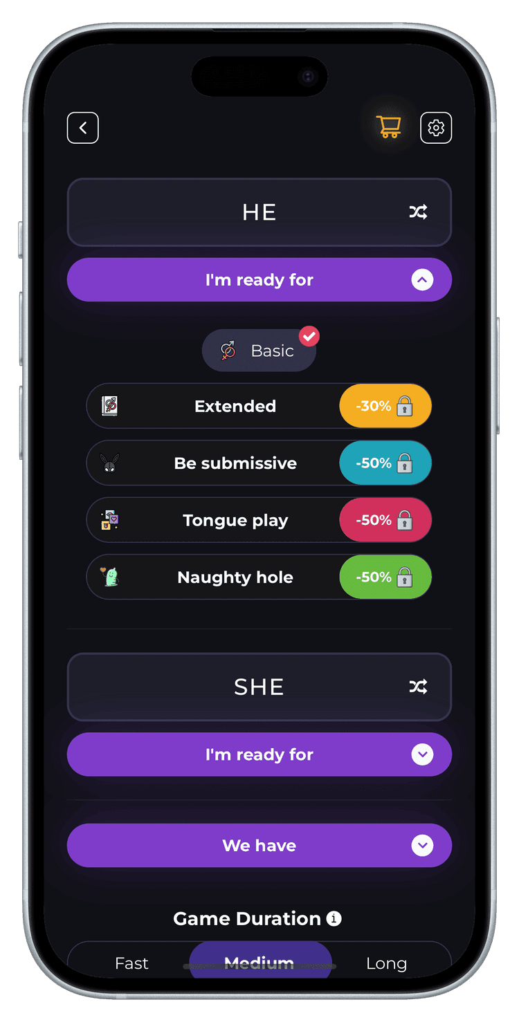 InDare - Screenshot Game for couples Main Page